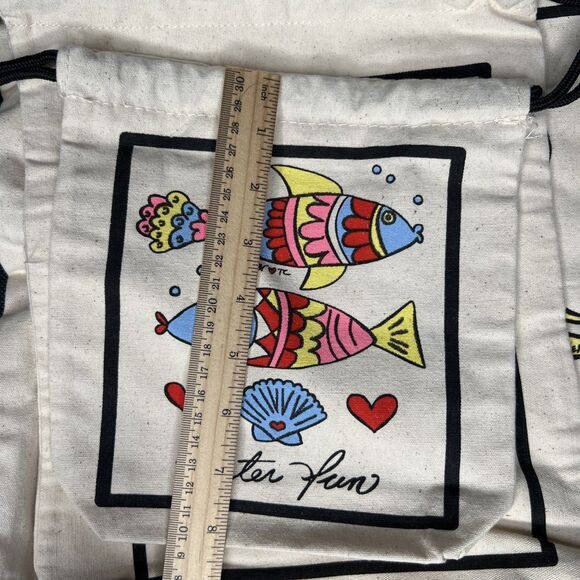 BRIGHTON NEW 3pc Canvas Drawstring Travel Bag Set Storage Logo Fish Sun Mermaid - Picture 2 of 7